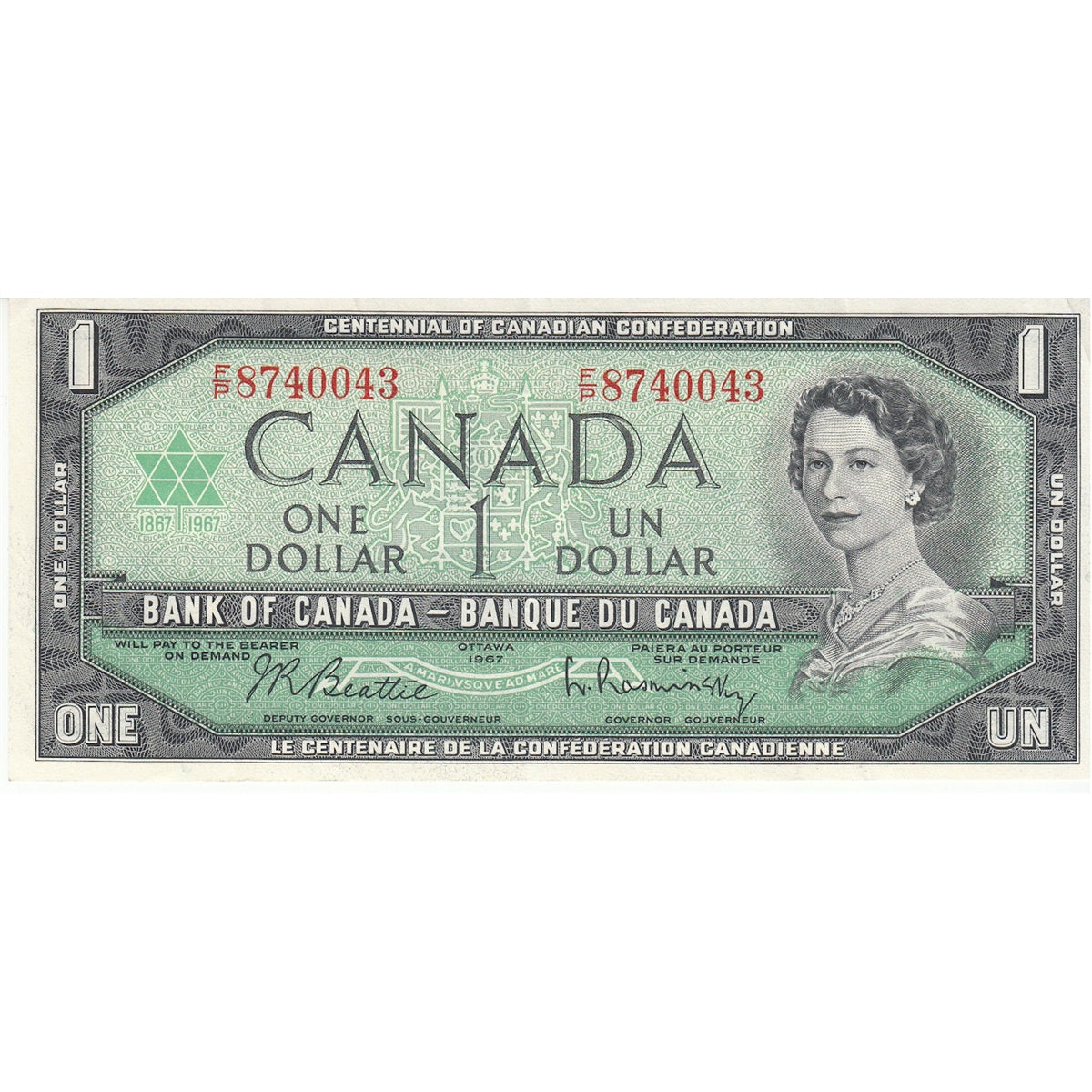 BC-45b-i 1967 Canada $1 Beattie-Rasminsky, F/P, VF-EF