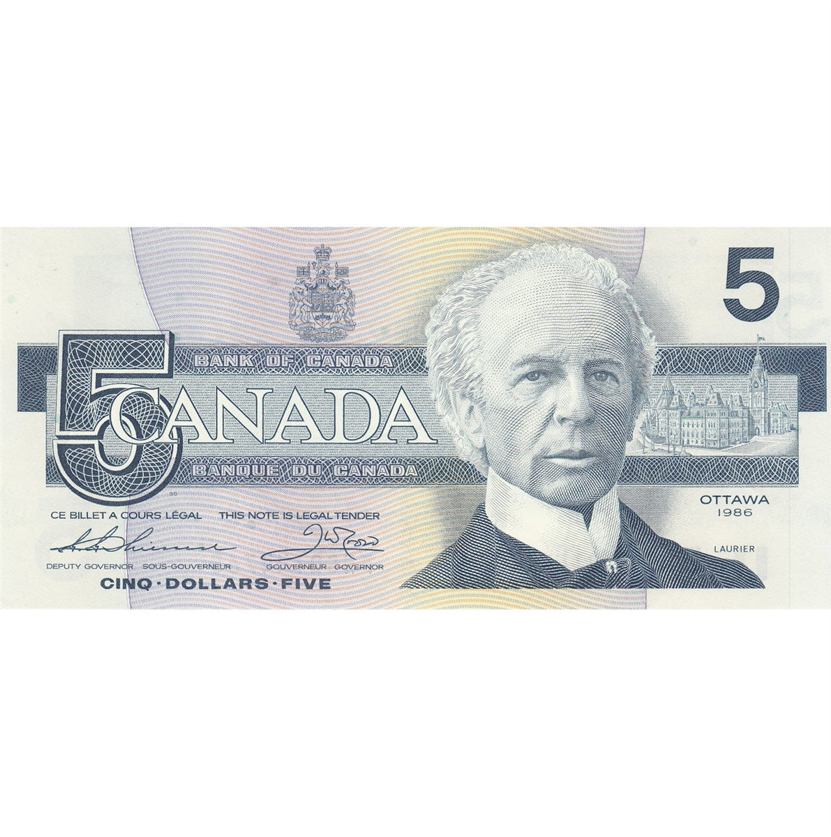 BC-56b 1986 Canada $5 Thiessen-Crow, FNS, Almost Uncirculated (AU50)
