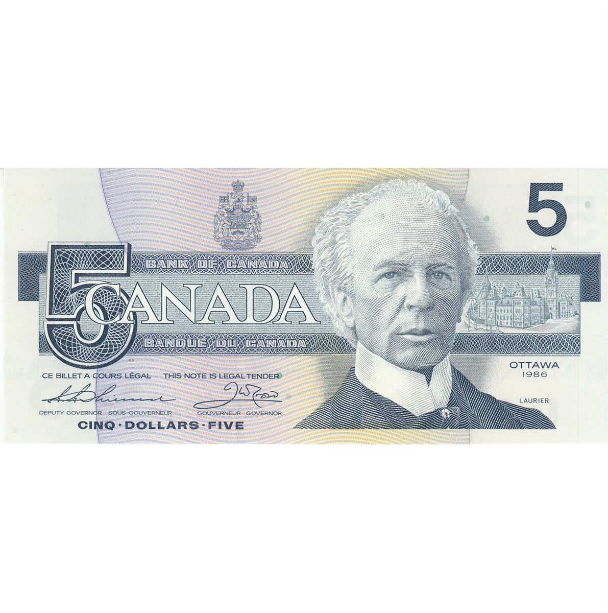BC-56bA 1986 Canada $5 Thiessen-Crow, Small FNX, Choice Uncirculated (CUNC63)