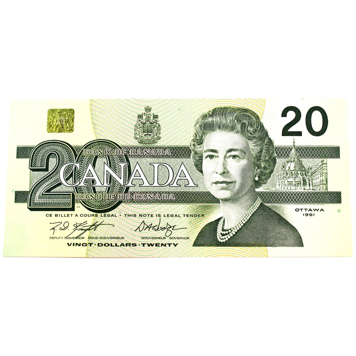 BC-58d 1991 Canada $20 Knight-Dodge, EYE, Almost Uncirculated (AU50)