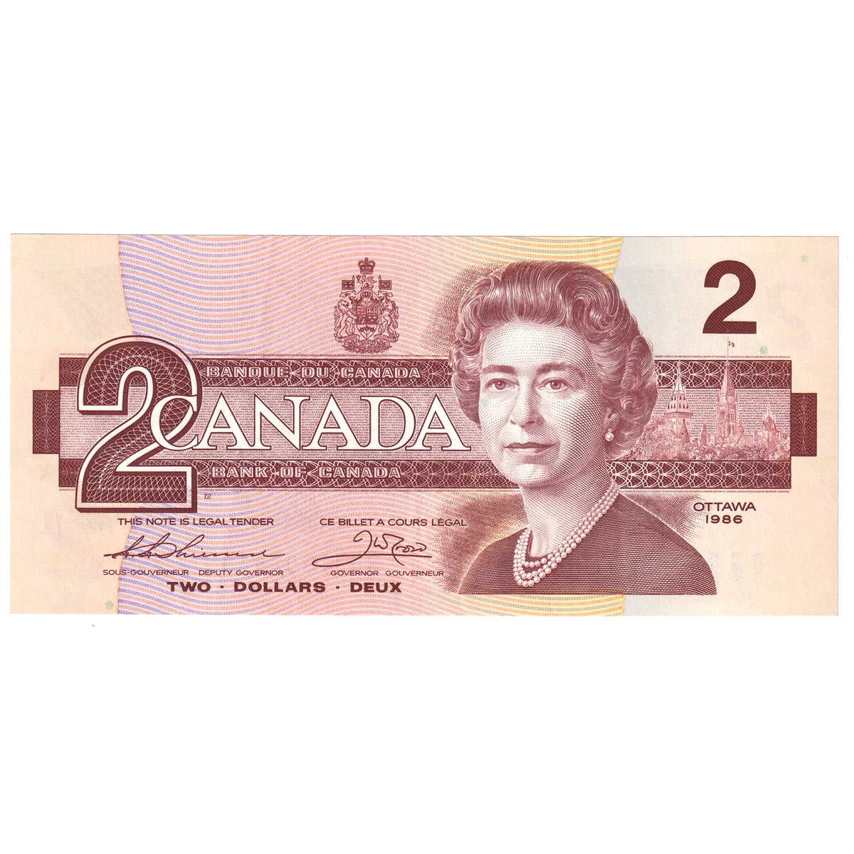 BC-55b 1986 Canada $2 Thiessen-Crow, Small/Large BGJ, VF-EF (VF30)