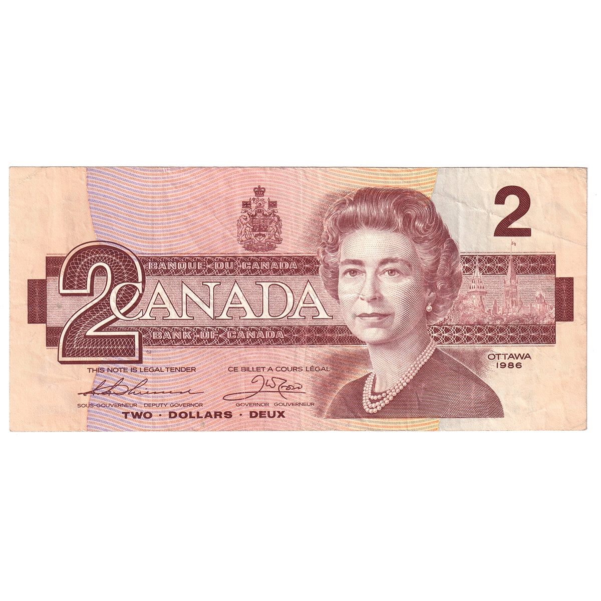 BC-55b 1986 Canada $2 Thiessen-Crow, Small/Large BGJ, Very Fine (VF20)