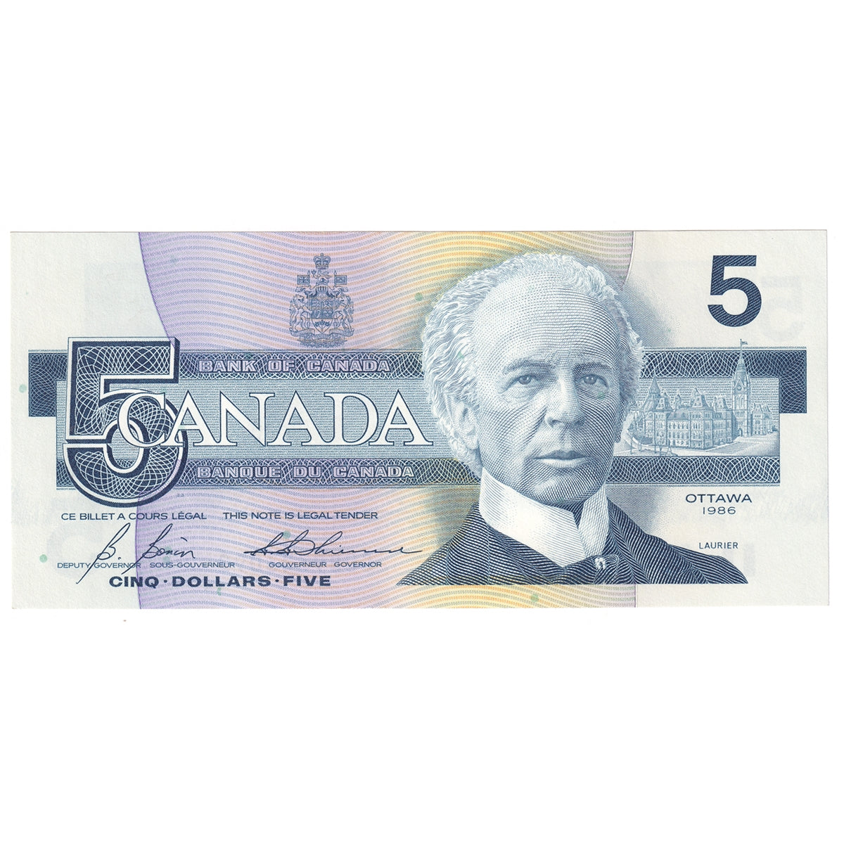 BC-56c 1986 Canada $5 Bonin-Thiessen, GOB, AU-UNC