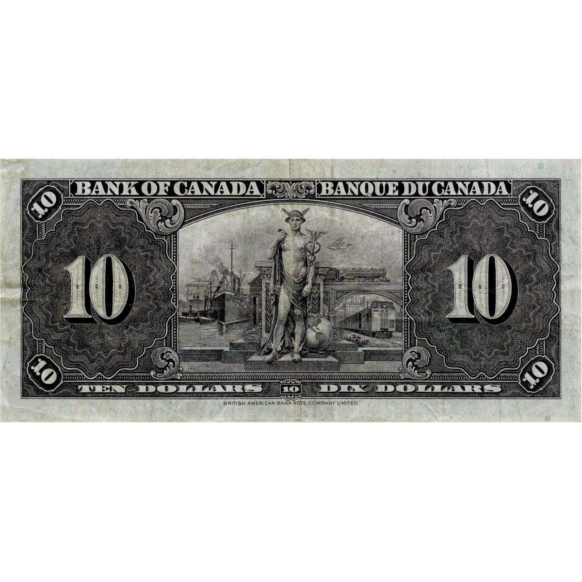 BC-24b 1937 Canada $10 Gordon-Towers, Y/D, F-VF (F15)