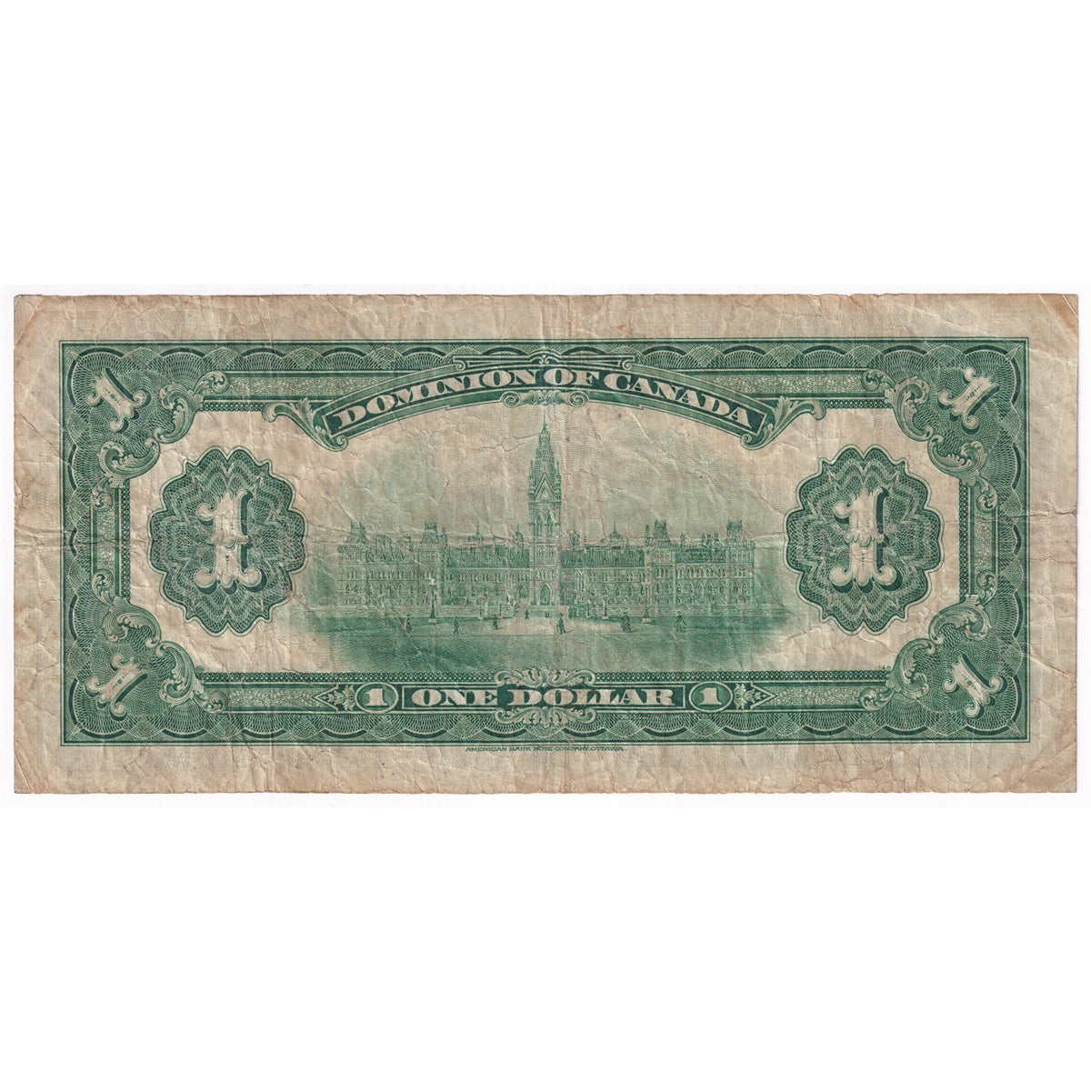 DC-23c 1917 Dominion $1 Hyndman-Saunders, Seal over ONE, Series C, F-VF