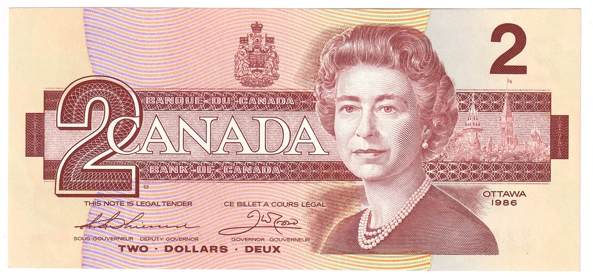 BC-55b 1986 Canada $2 Thiessen-Crow, BBD, Uncirculated (MS60)