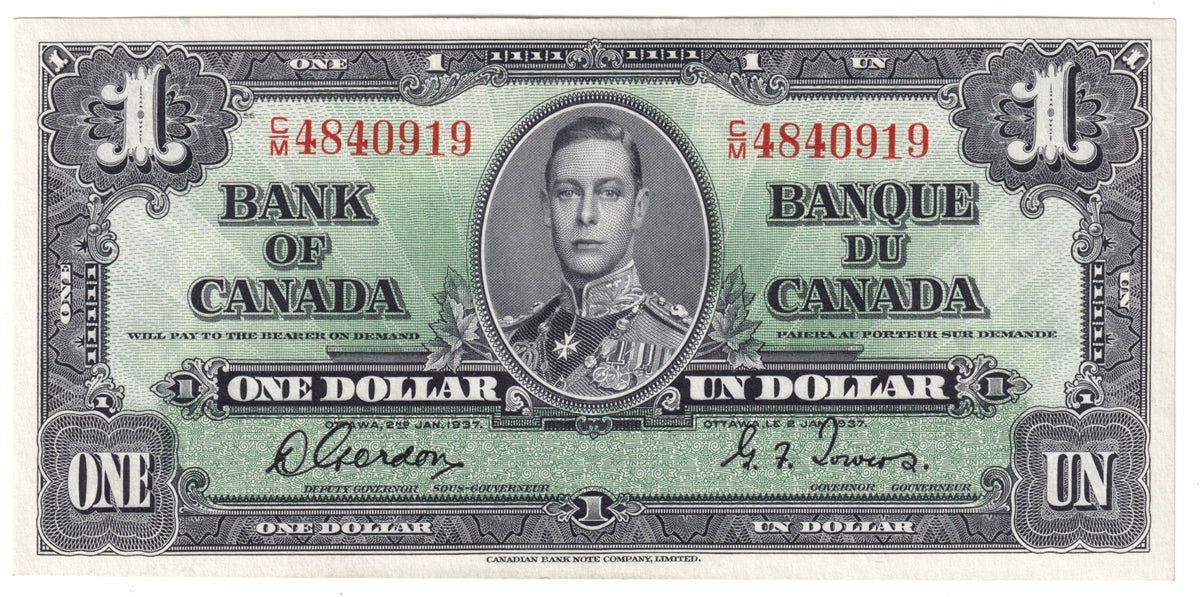 BC-21c 1937 Canada $1 Gordon-Towers, C/M, AU-UNC