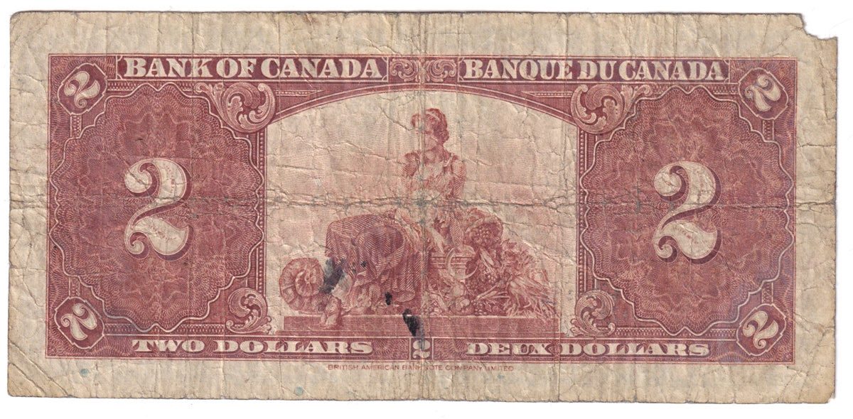 BC-22a 1937 Canada $2 Osborne-Towers, B/B, Circ