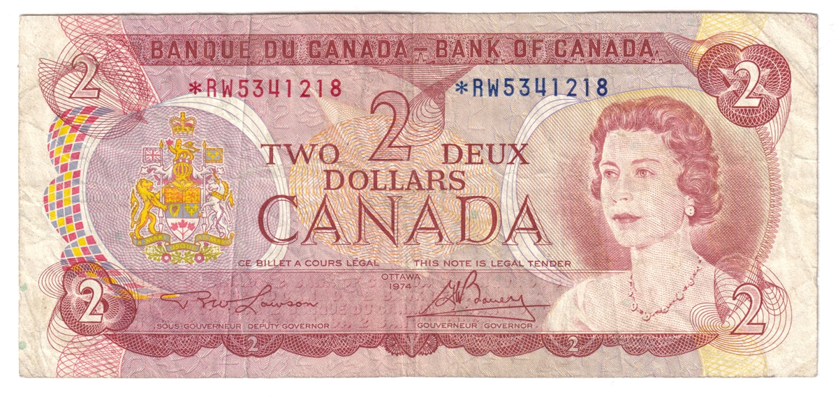 BC-47aA 1974 Canada $2 Lawson-Bouey, *RW, Circ