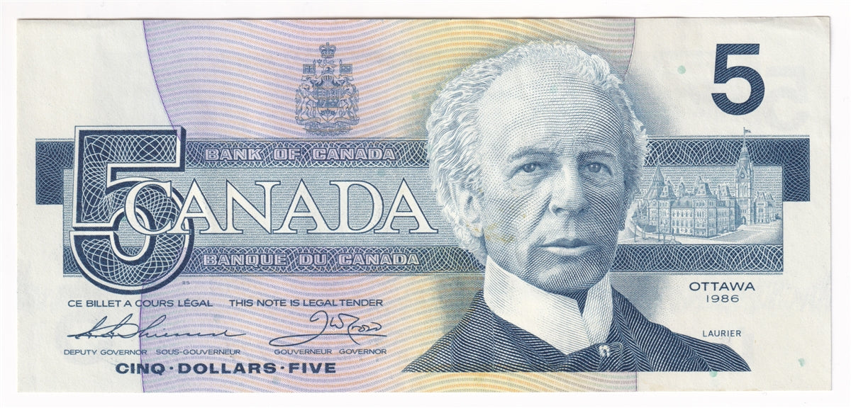 BC-56b 1986 Canada $5 Thiessen-Crow, FPB, AU