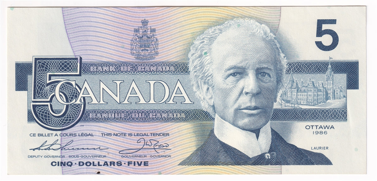 BC-56b 1986 Canada $5 Thiessen-Crow, FOY, AU-UNC