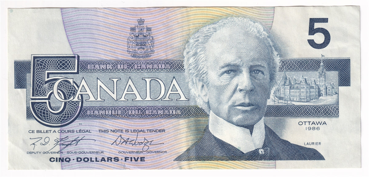 BC-56eA 1986 Canada $5 Knight-Dodge, HNA (9.800M-9.999M), Extra Fine (EF40)