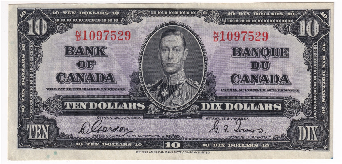 BC-24b 1937 Canada $10 Gordon-Towers, N/D, EF