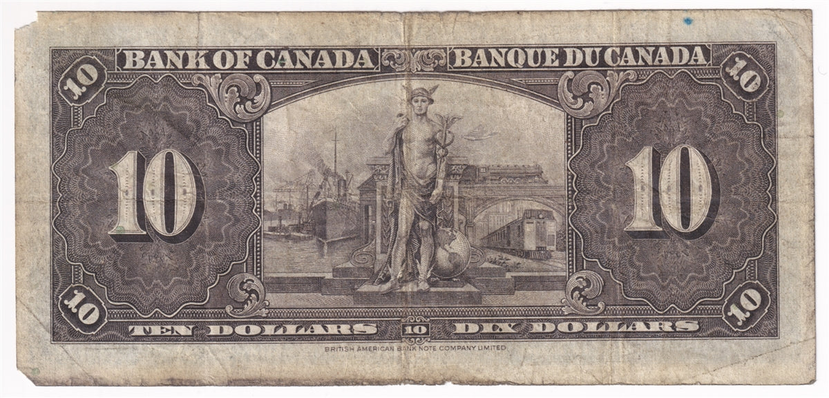BC-24b 1937 Canada $10 Gordon-Towers, Y/D, Circ