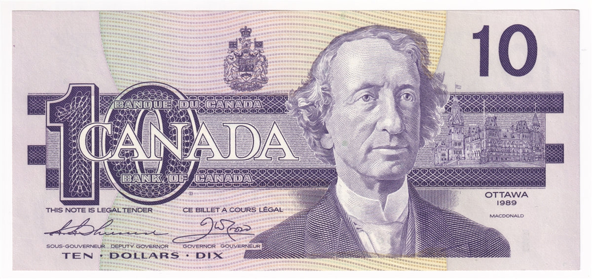BC-57a 1989 Canada $10 Thiessen-Crow, ADF, AU-UNC
