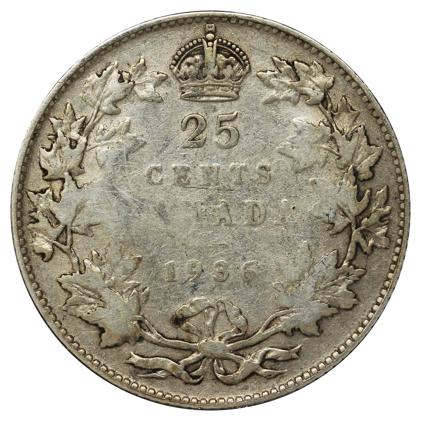 1936 Bar Canada 25-cents Very Good (VG8) Impaired