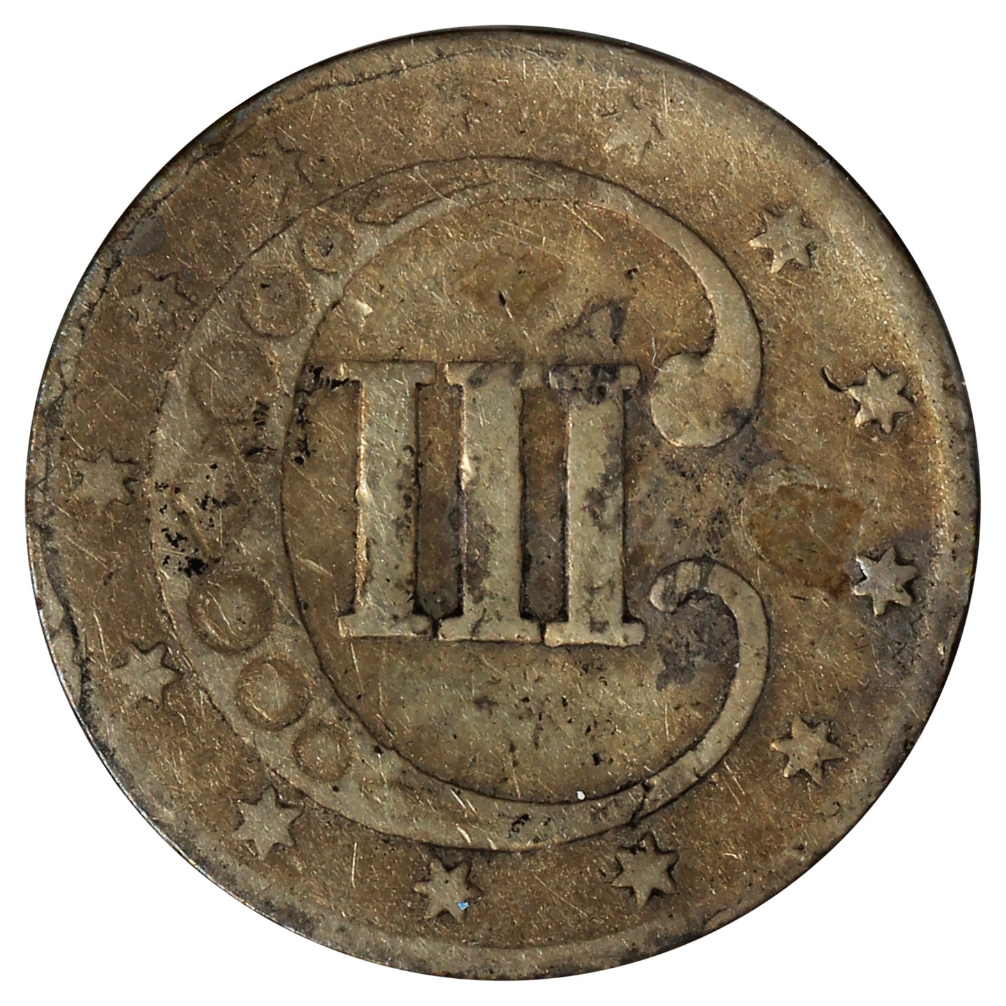 1852 USA 3 Cents (Bent)