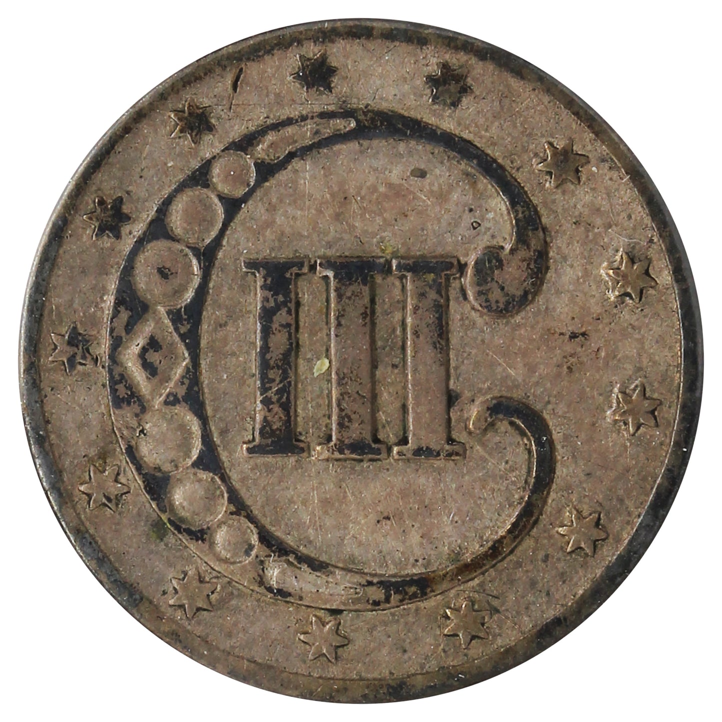1853 Var. 1 USA 3 Cents (Toned)