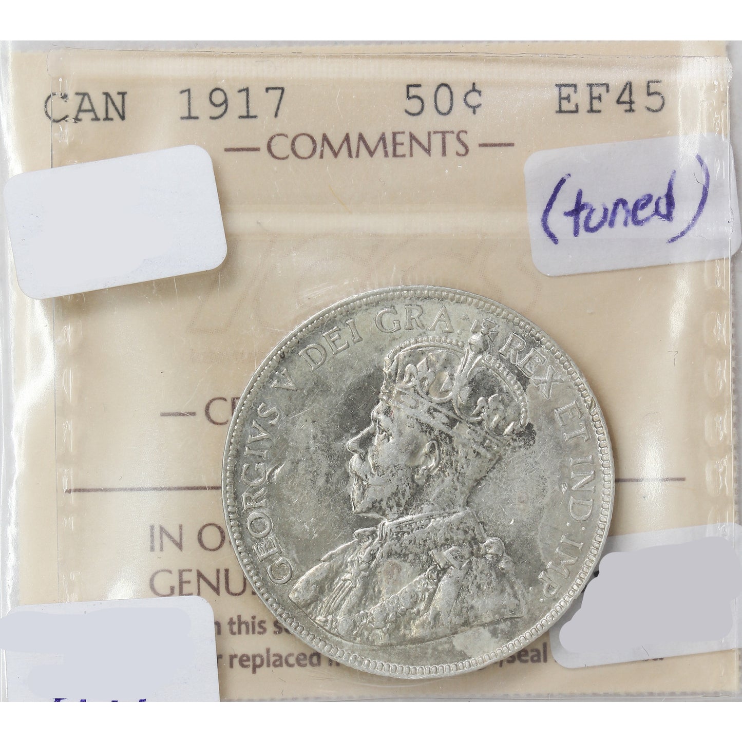 1917 Canada 50-cents ICCS Certified EF-45 (Toned)