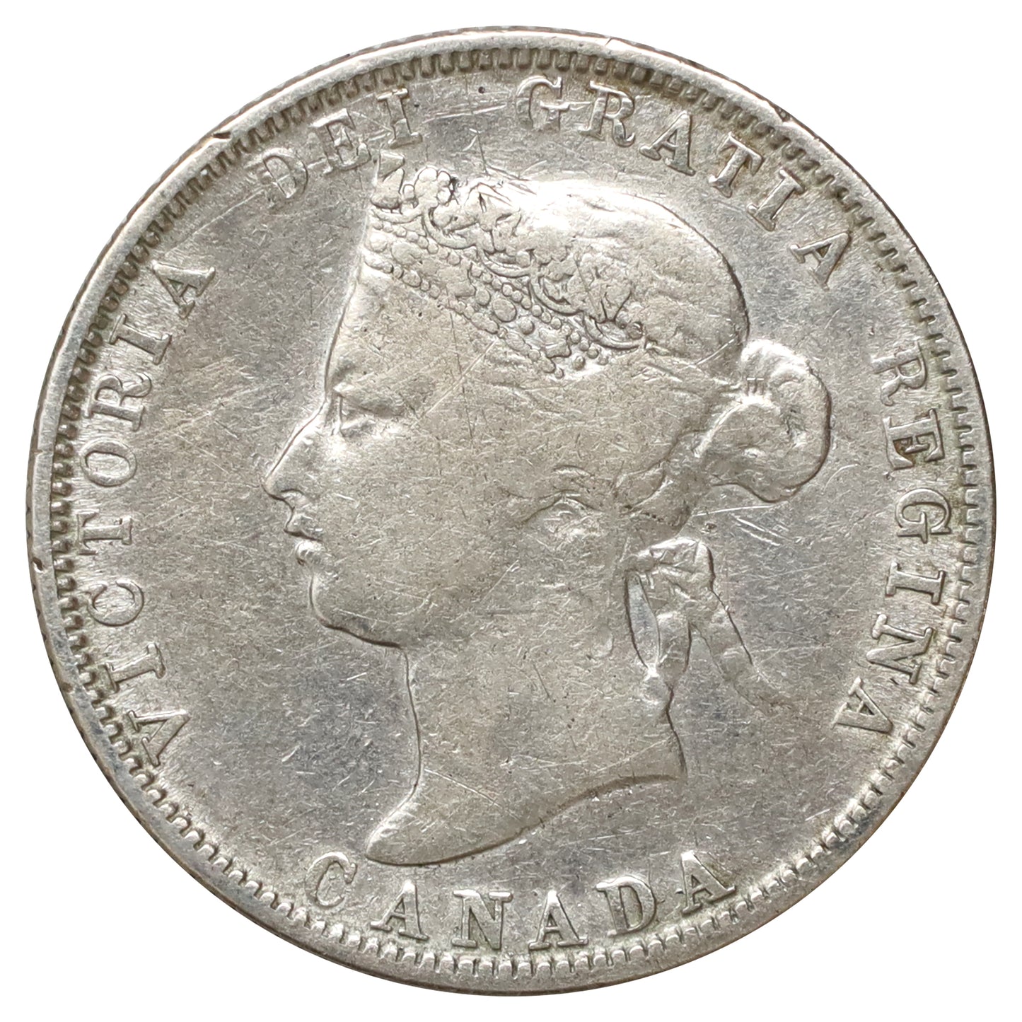 1880H Wide 0 Canada 25-cents F-VF (F15) Scratched, marks, or impaired