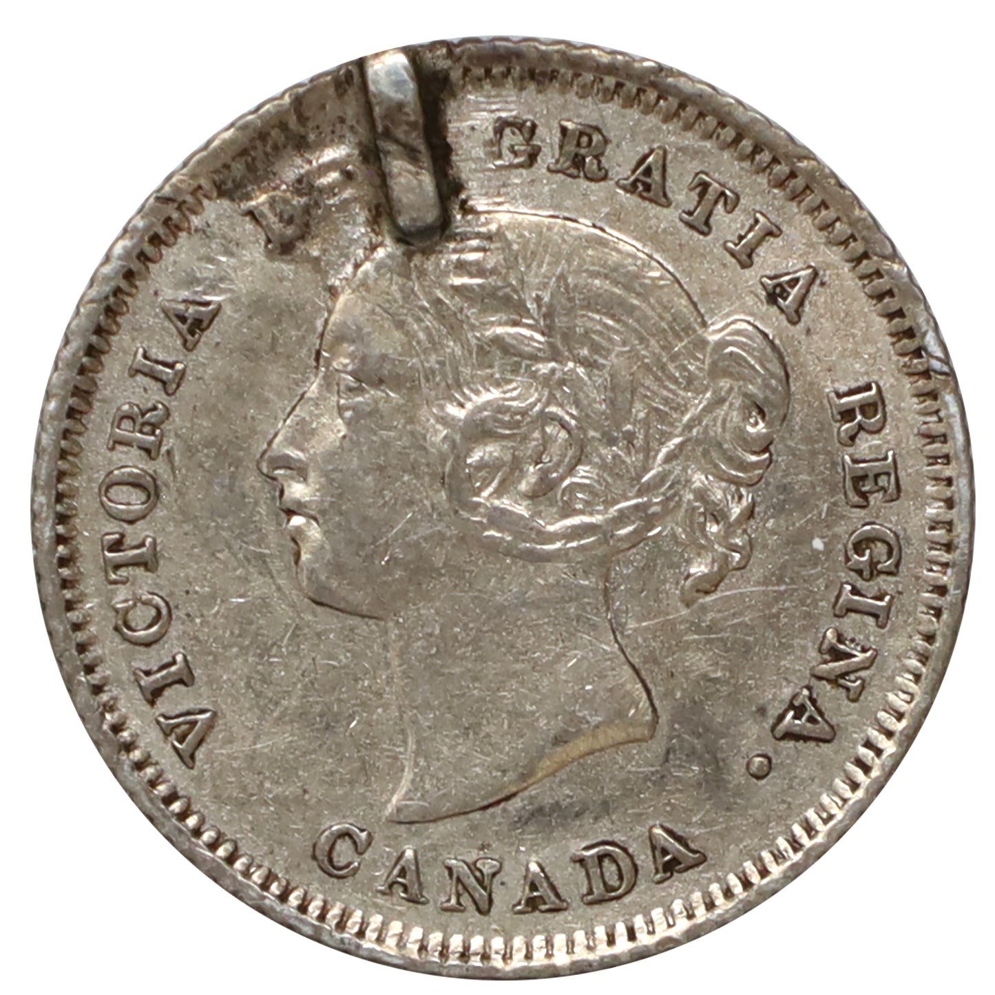 Love Token Struck on Victorian Silver 5-cent Coin: Initials "CA"
