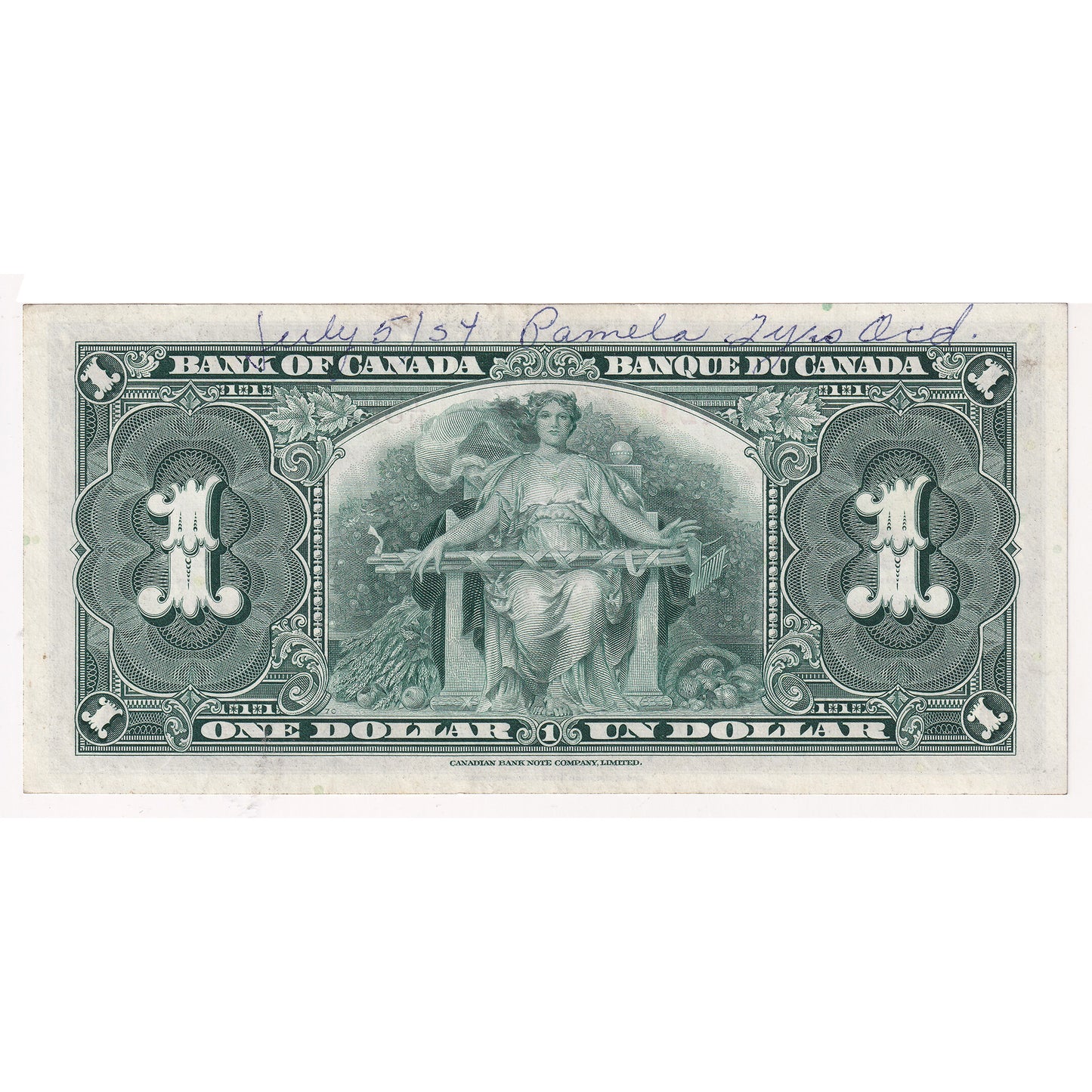 BC-21d 1937 Canada $1 Coyne-Towers, T/N, AU-UNC (AU55) writing