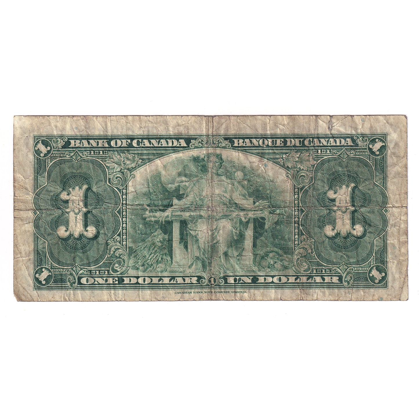 BC-21a 1937 Canada $1 Osborne-Towers, D/A, VG-F (VG10) tear