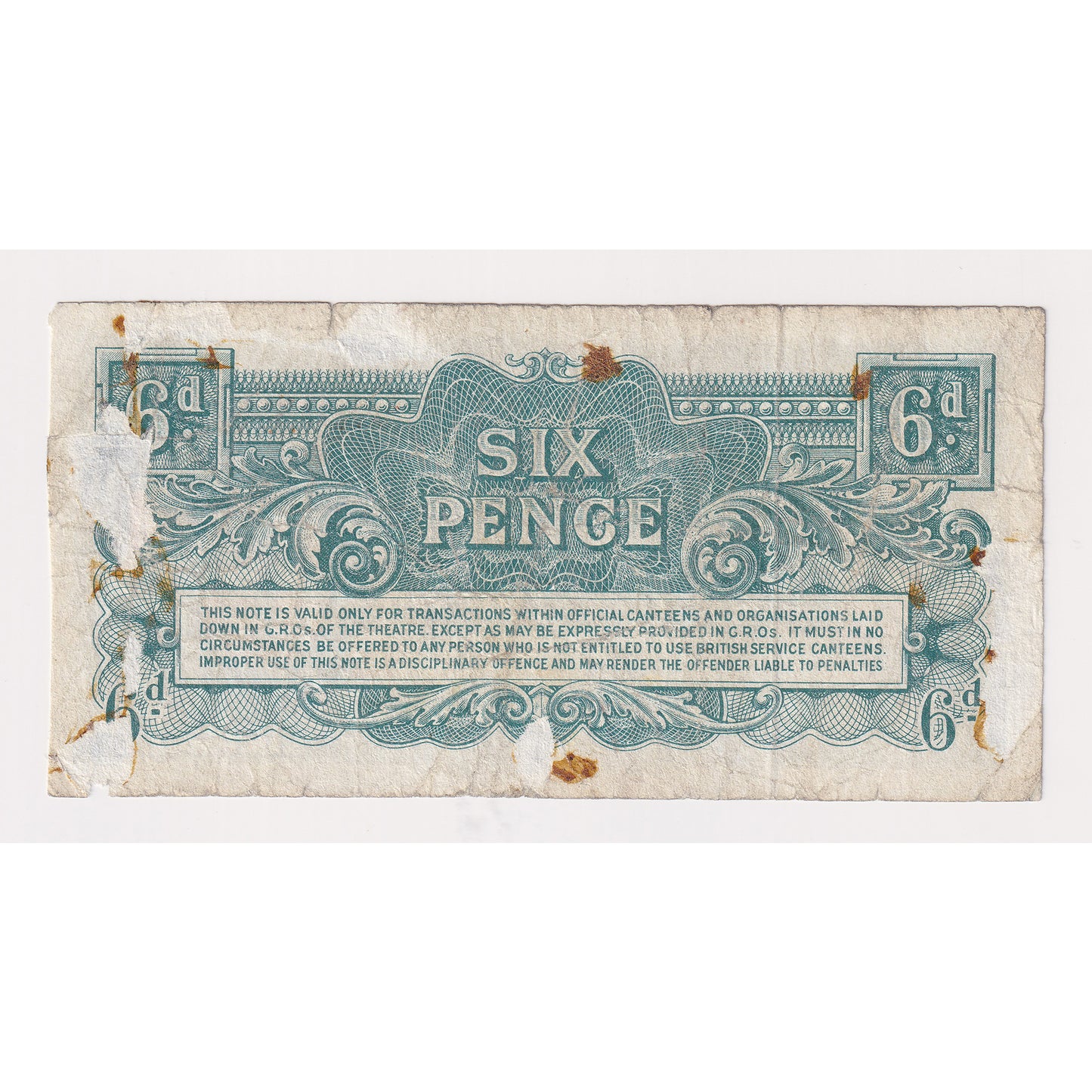British Armed Forces 1948 6 Pence Note, Pick #M17