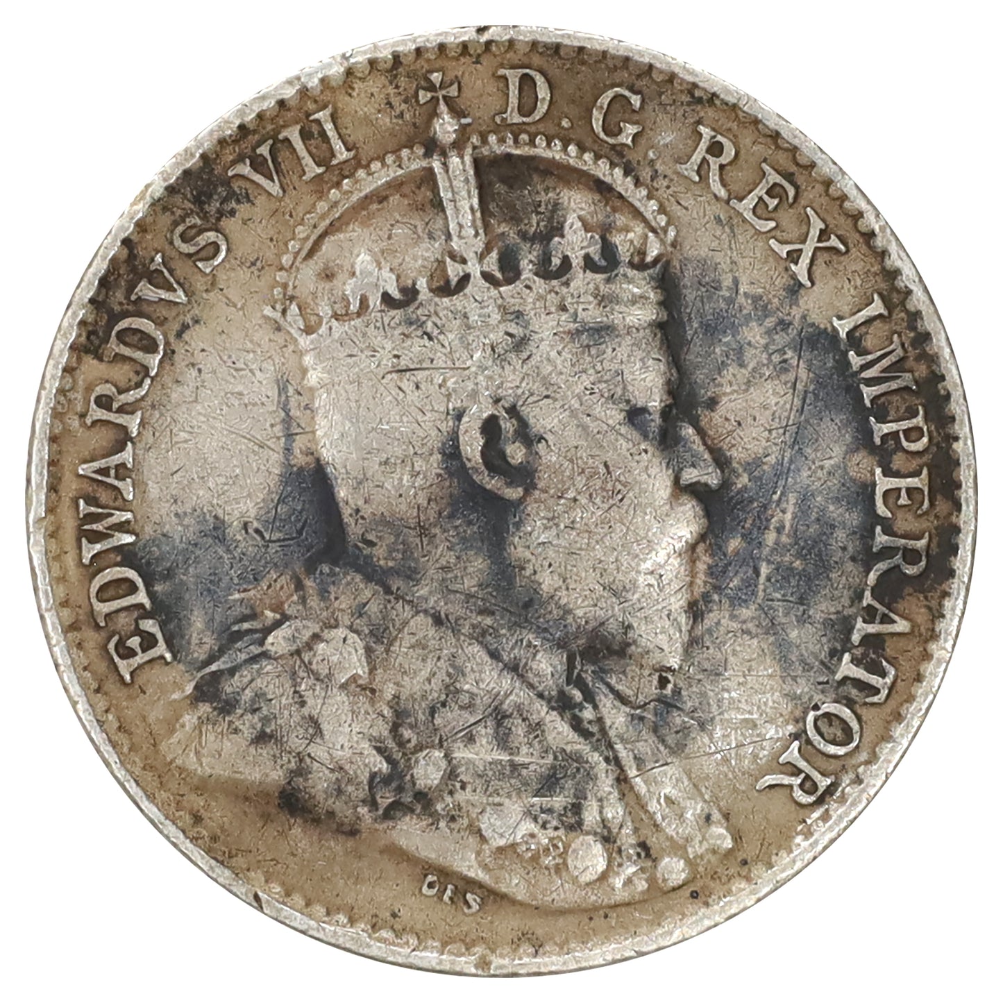 1910 Round Leaves Canada 5-cents F-VF (F15) Scratched, marks, or impaired