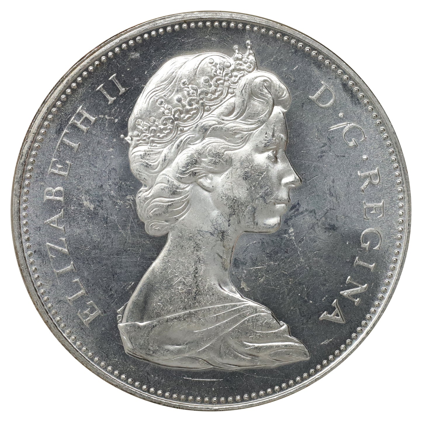 1965 Var. 5 Canada Dollar Uncirculated (MS60) Scratched, marks, or impaired