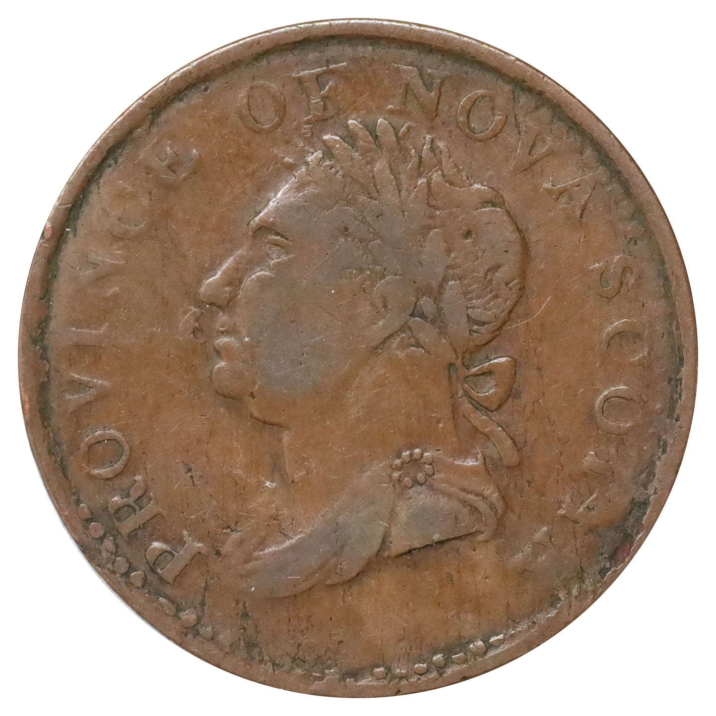 NS-3D1 1832 Nova Scotia Historical Counterfeit Halfpenny Token Fine (F12)