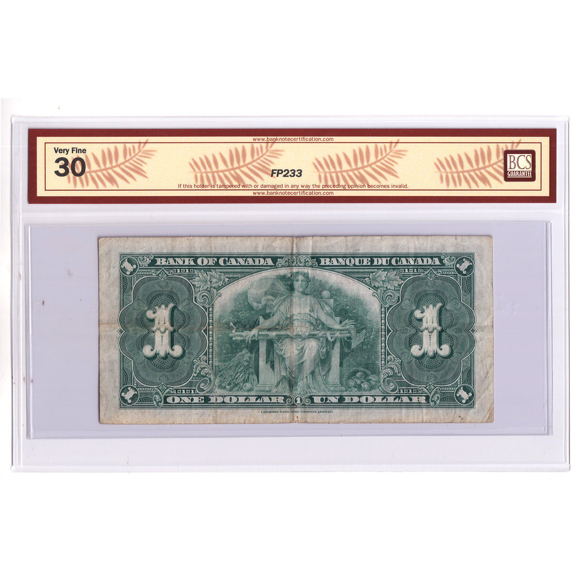 BC-21d-N5-iv 1937 Canada $1 Coyne-Towers, Low Serial Number, B/N, BCS Cert. VF30 (tear)