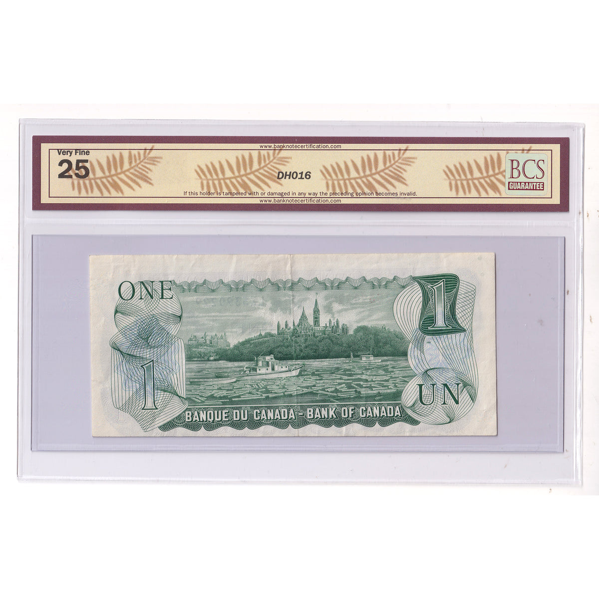 BC-46a-E25-i 1973 Canada $1 Lawson-Bouey, 2 Letter LZ, BCS Cert. VF25 (cut out of reg.)