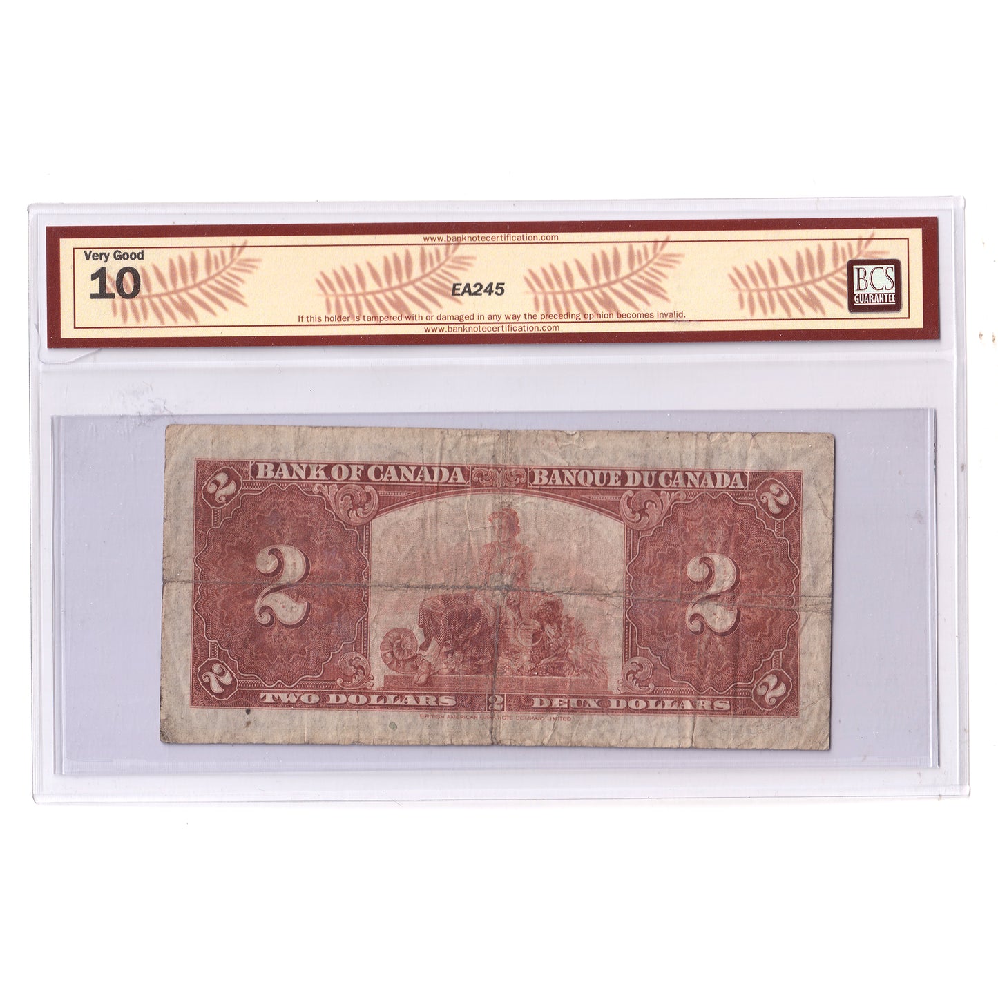 BC-22b 1937 Canada $2 Gordon-Towers, X/B, BCS Certified VG10 (minor tears)