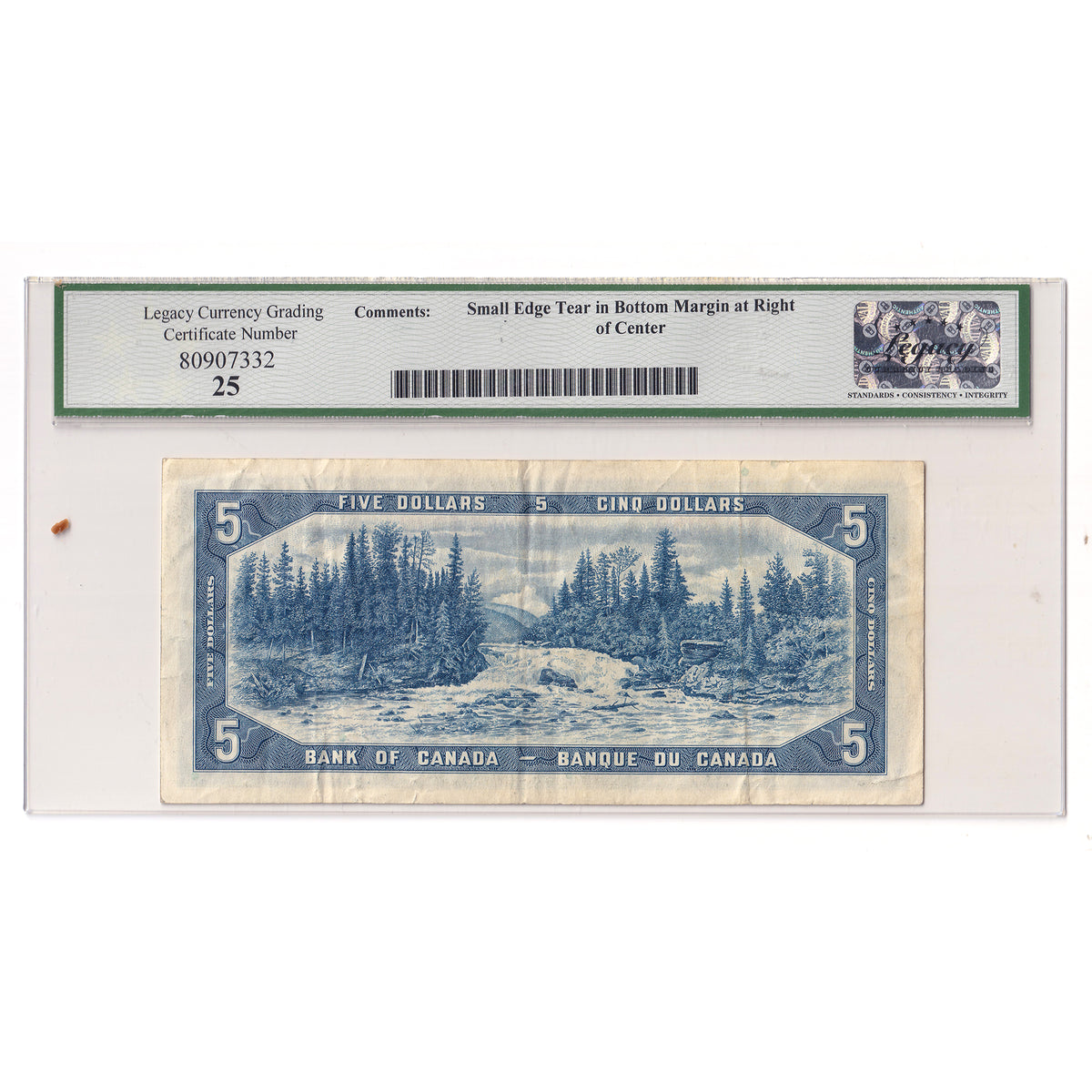 BC-39bA 1954 Canada $5 Beattie-Rasminsky, Replacement, N/S, Legacy Certified VF25 (tear)