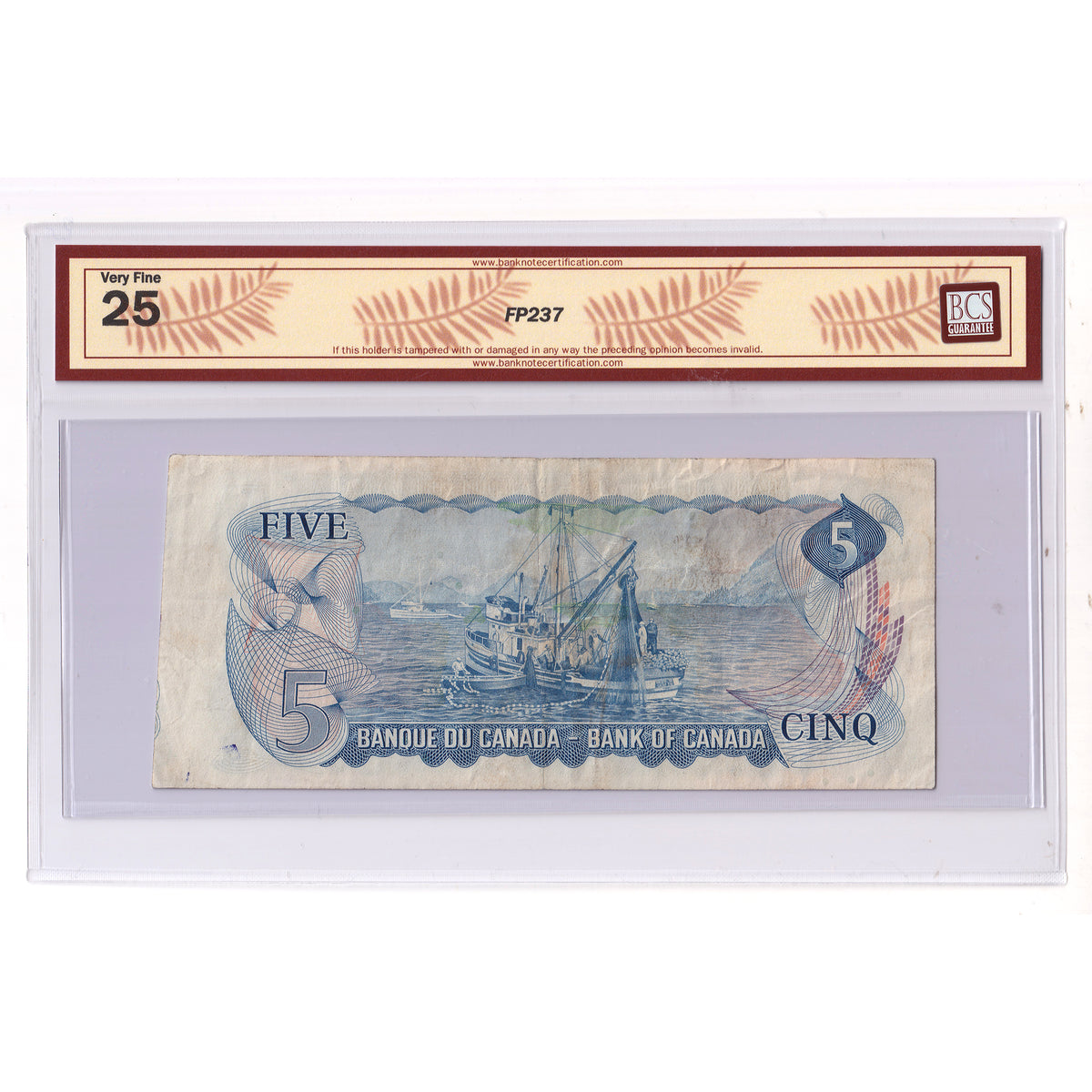 BC-48a-E25a-i 1972 Canada $5 Bouey-Rasminsky, CD, BCS Certified VF25 (cut off size)