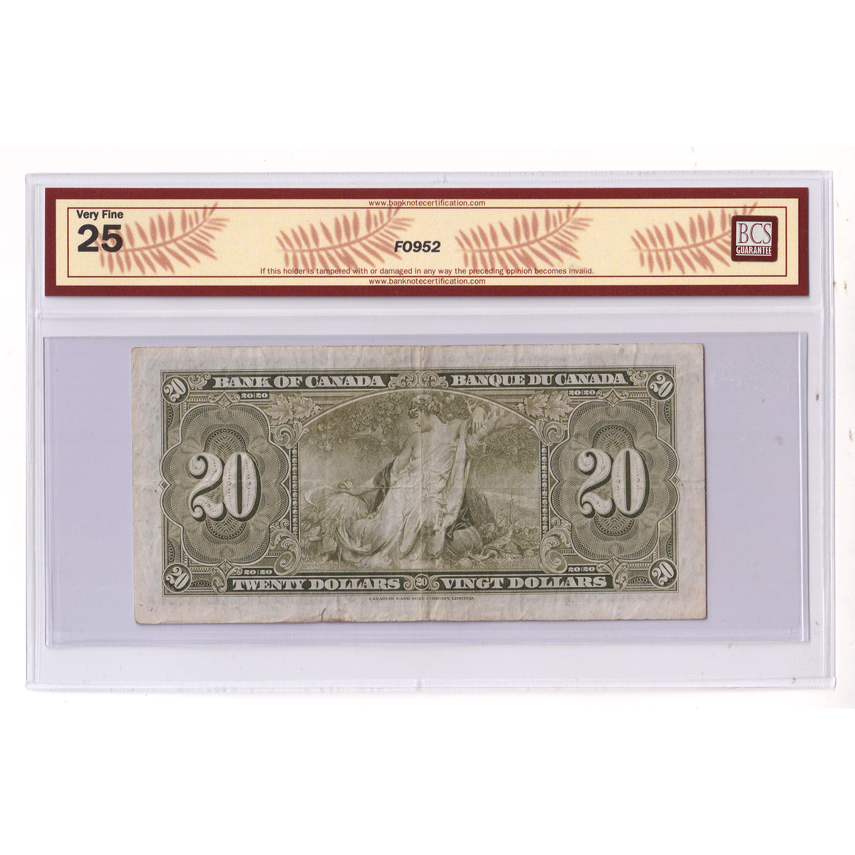 BC-25c 1937 Canada $20 Coyne-Towers, K/E, BCS Certified VF25 (tear)