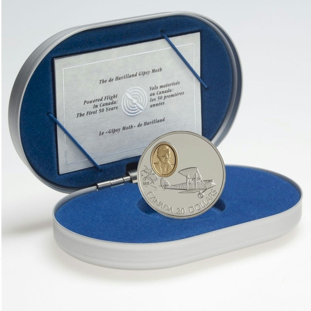 RDC 1992 Canada $20 Aviation - de Havilland Gipsy Moth Sterling Silver (Impaired)