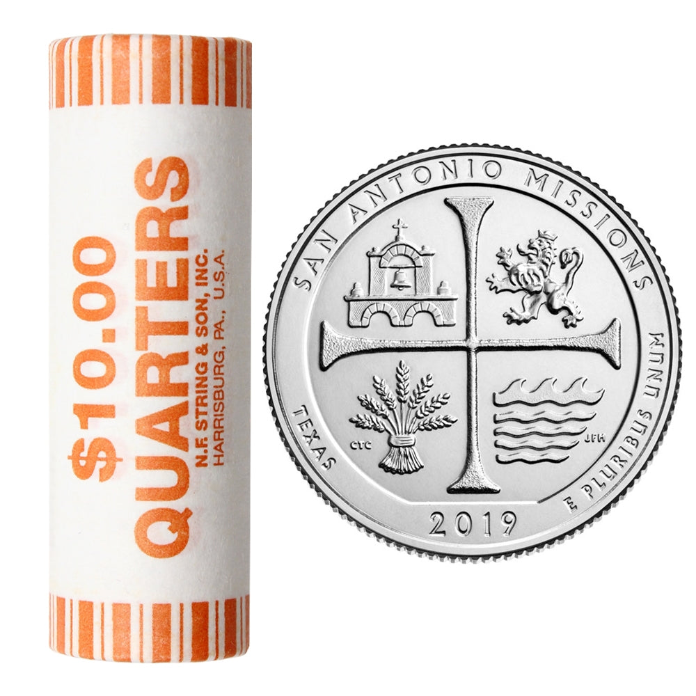 2019 D USA National Parks Quarters - San Antonio Missions Original Roll of 40pcs
