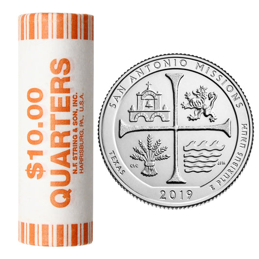 2019 P USA National Parks Quarters - San Antonio Missions Original Roll of 40pcs