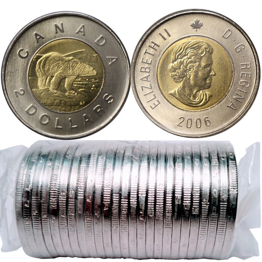 2006 Canada $2 Polar Bear Original Roll of 25pcs (No Mint Logo, Date on Bottom)