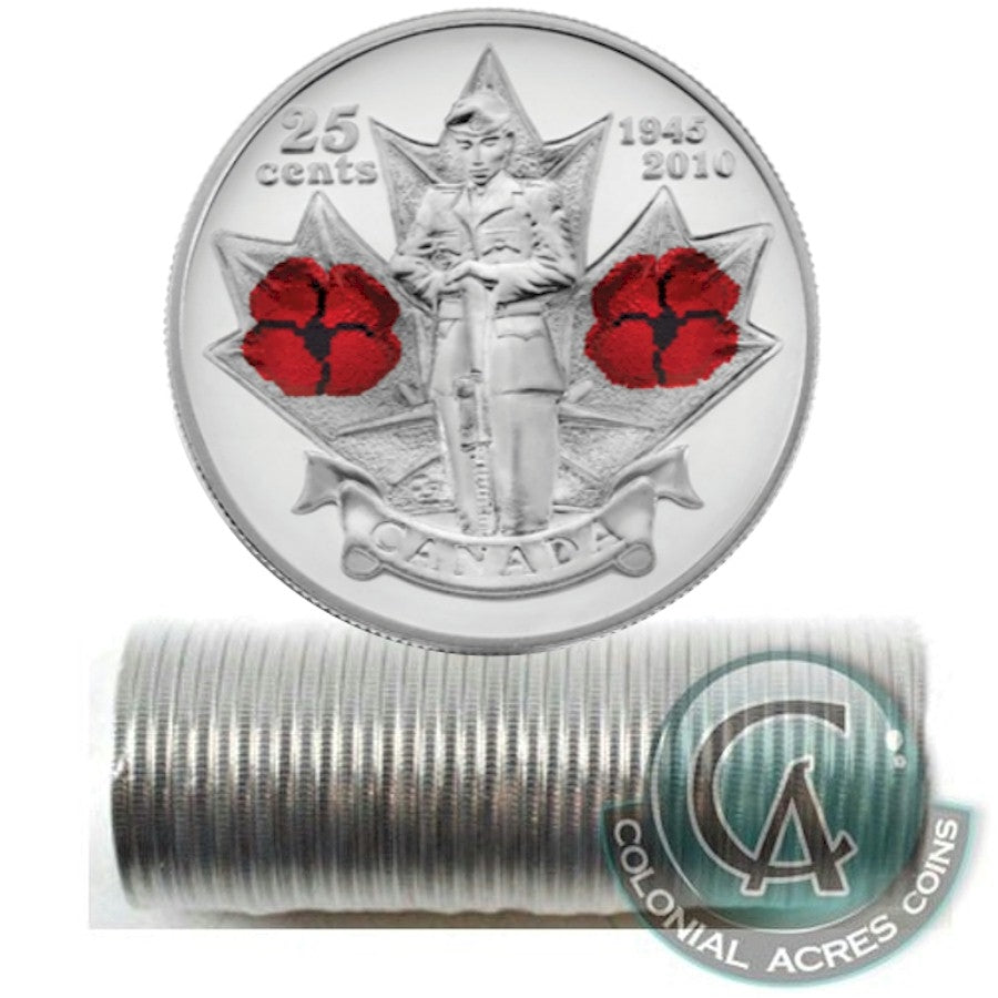 2010 Coloured Poppy Canada 25-cent Original Roll of 40Pcs