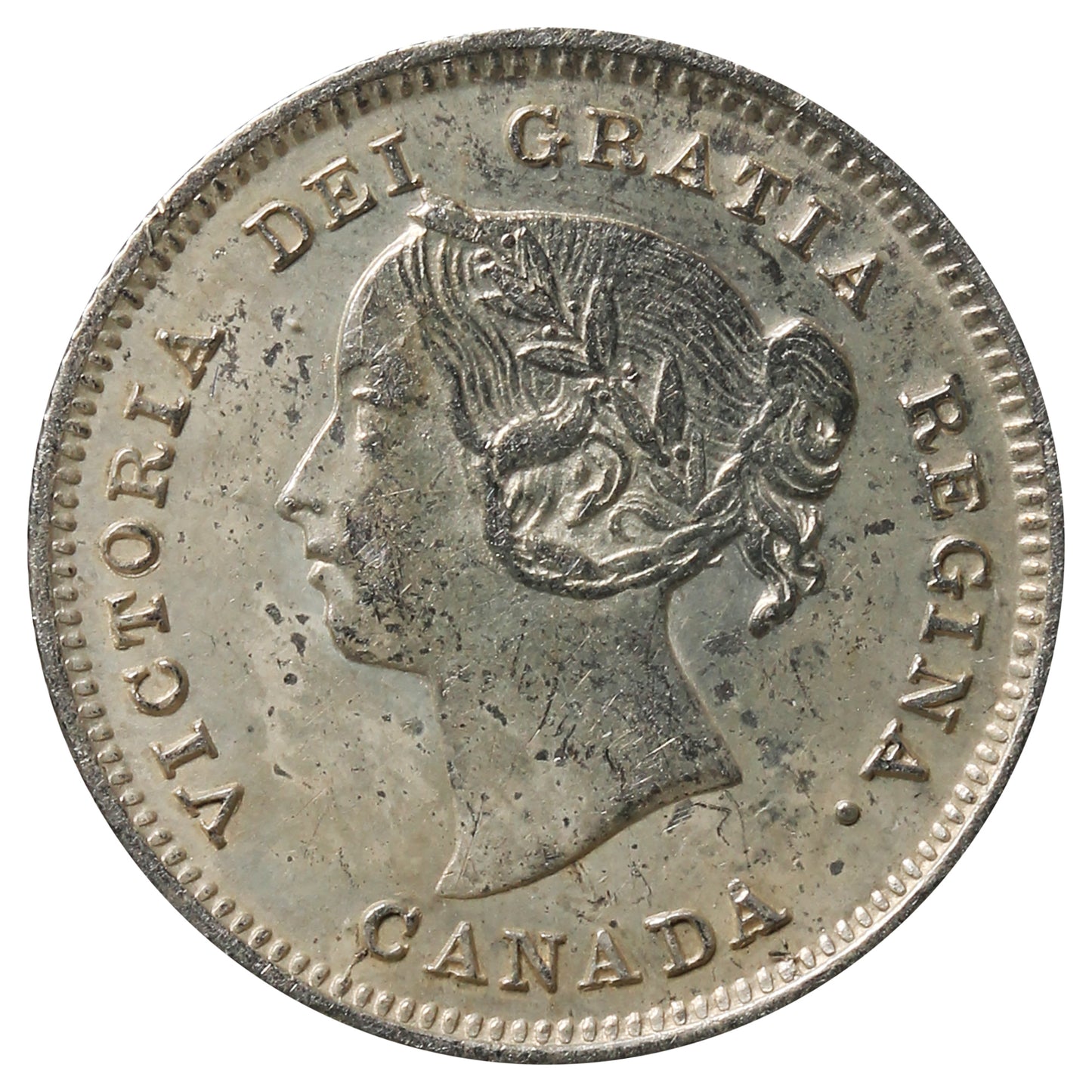 1891 Obv. 2 Canada 5-cents Almost Uncirculated (AU-50) Cleaned