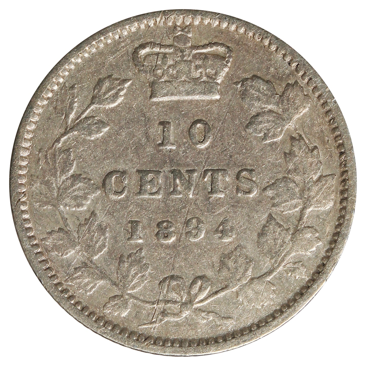 1894 Obv. 6 Canada 10-cents Very Fine (VF-20) Scratched