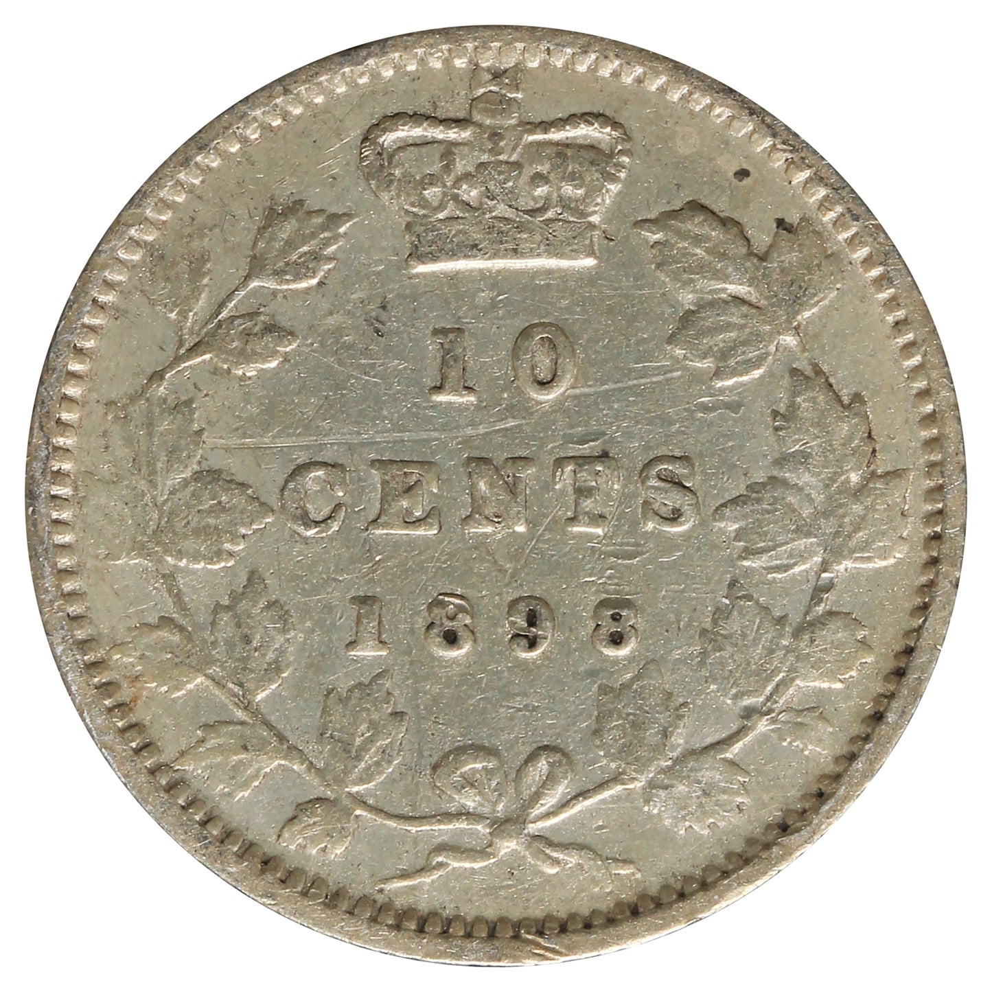 1898 Obv. 5 Canada 10-cents F-VF (F-15) Scratched