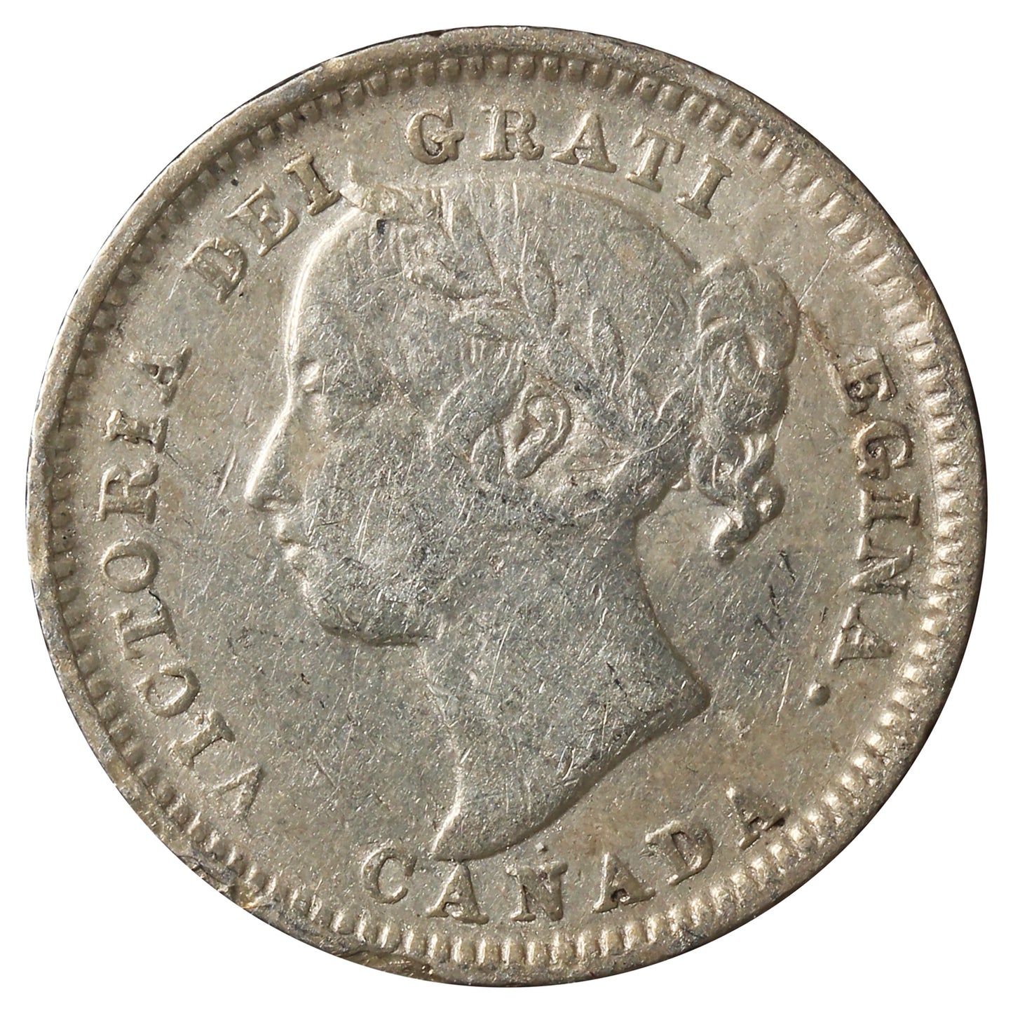 1898 Obv. 5 Canada 10-cents F-VF (F-15) Scratched