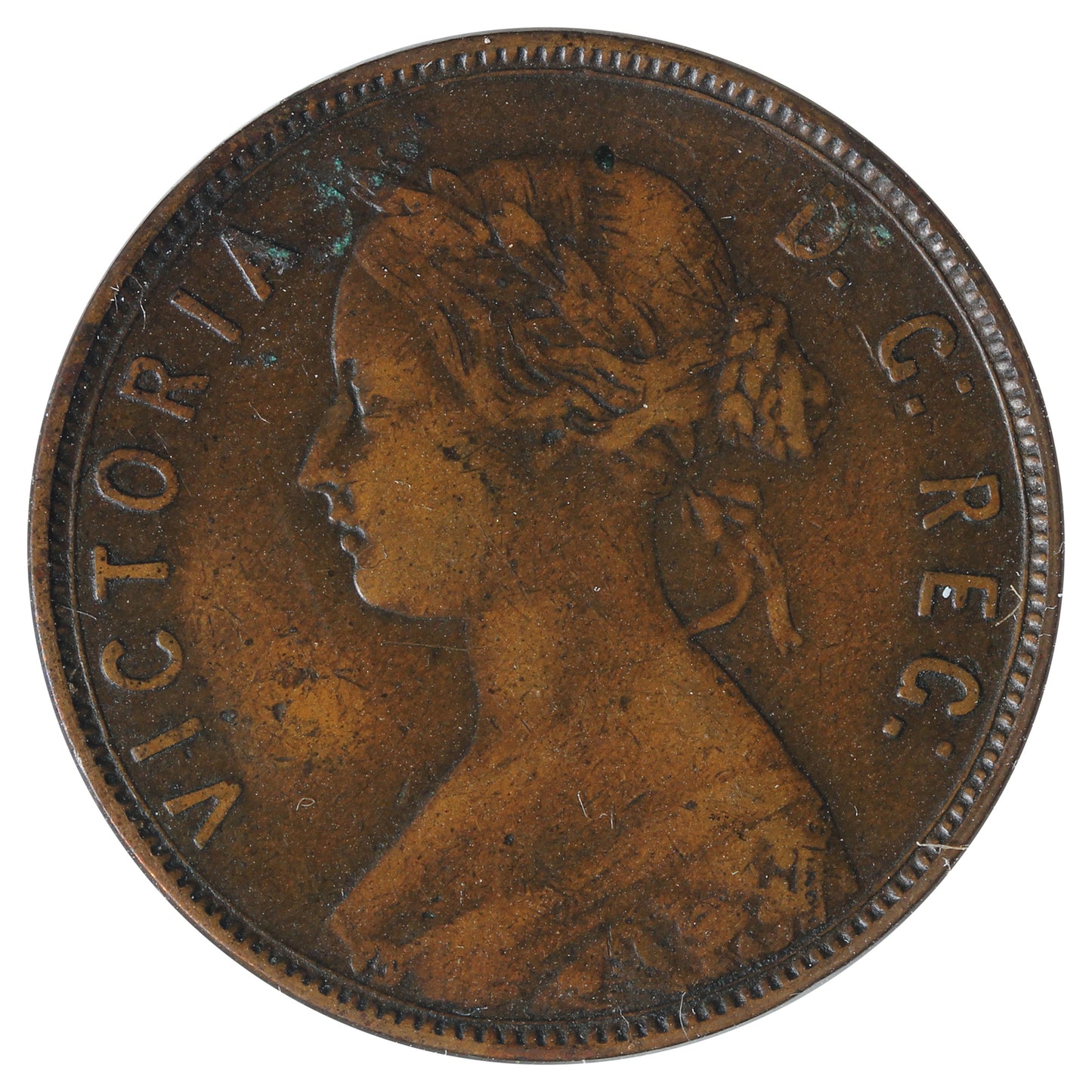 1876H Newfoundland 1-cent F-VF (F-15) Impaired