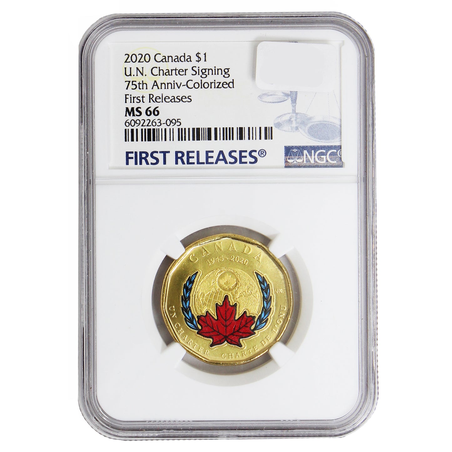 2020 Colourized 75th Ann. UN Charter Canada Dollar NGC Certified MS66 First Releases
