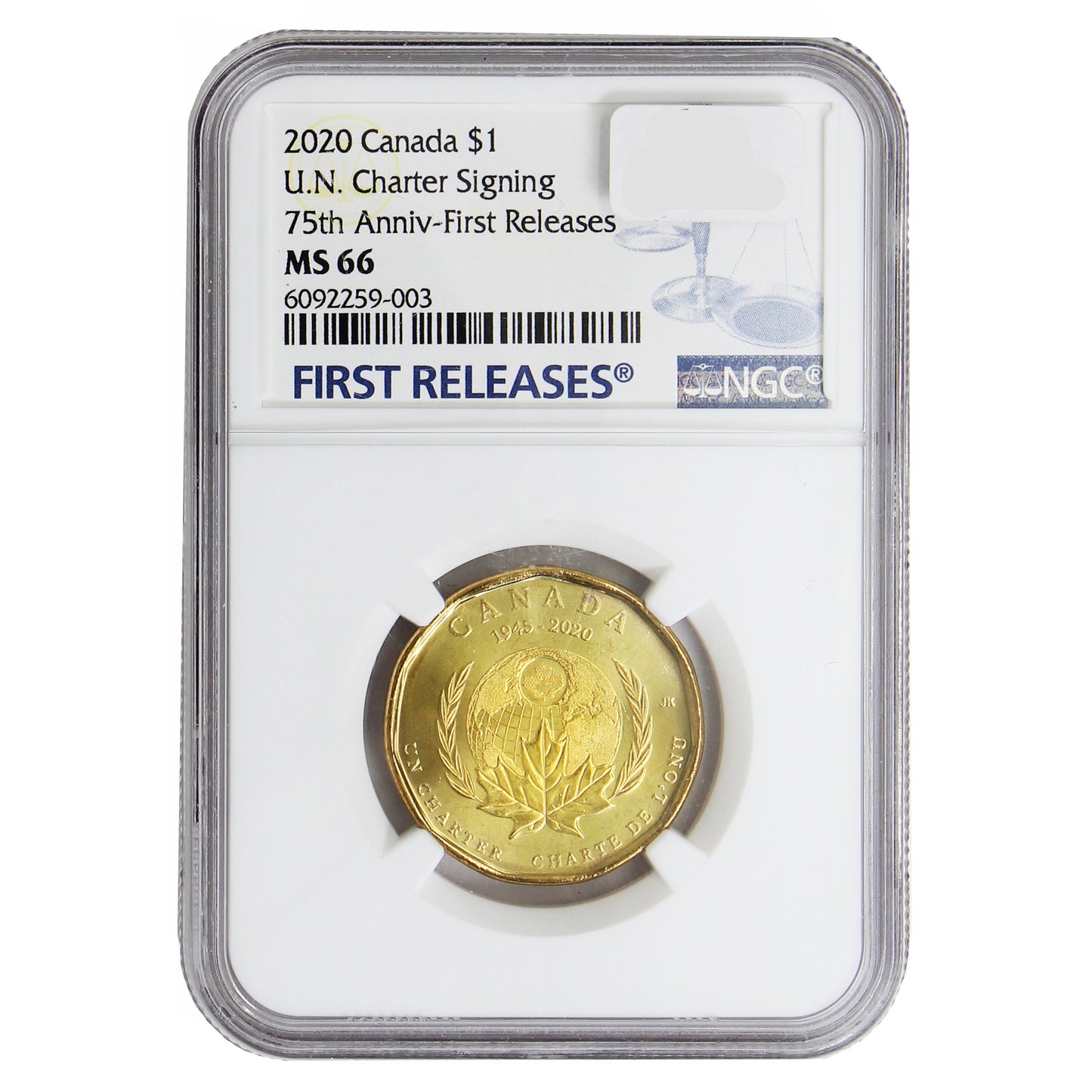 2020 75th Anniversary UN Charter Canada Dollar NGC Certified MS66 First Releases