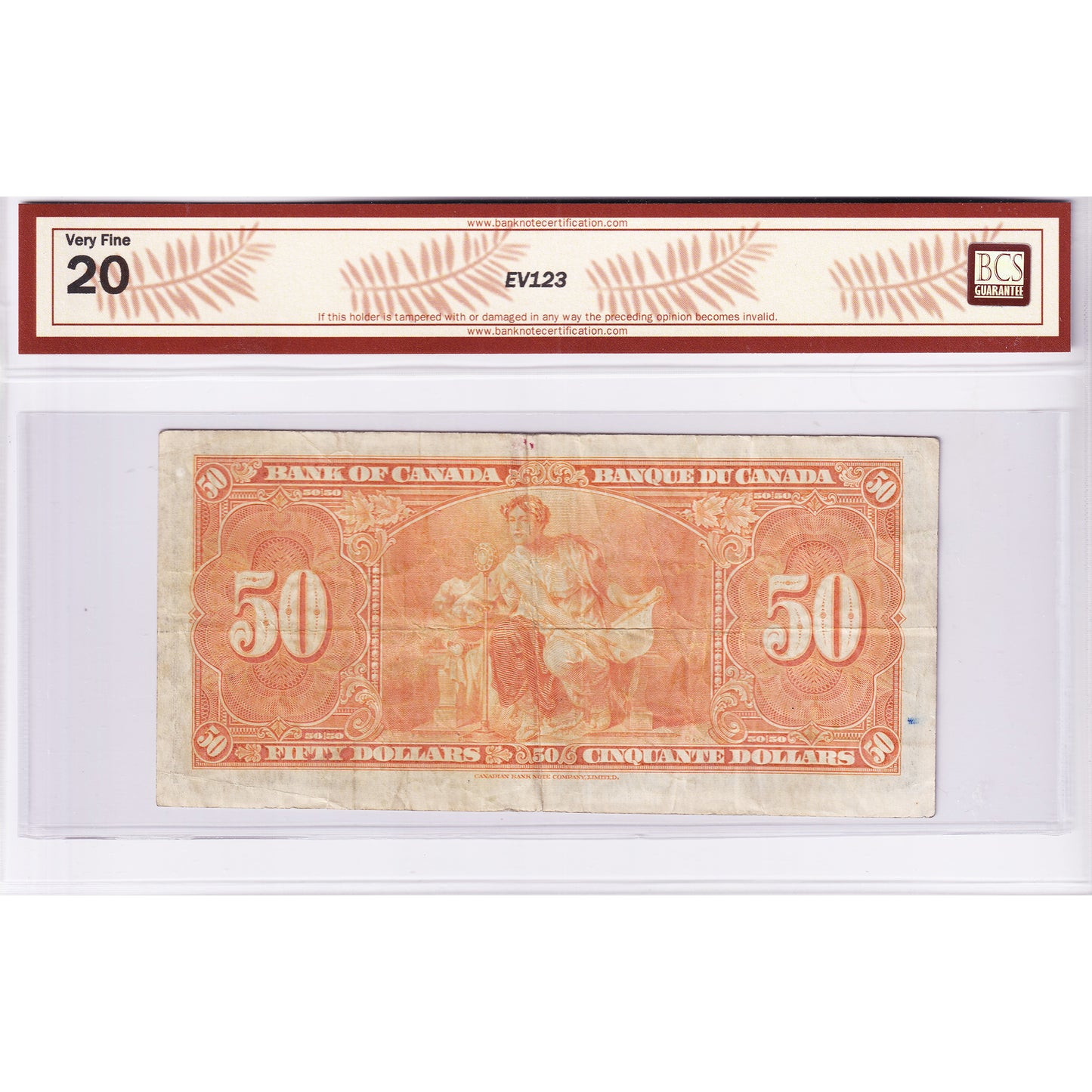 BC-26b 1937 Canada $50 Gordon-Towers, Changeover, B/H, BCS Certified VF20 (Minor Tear)